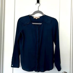 Loft navy blue long sleeve button down top. Size XS petite.